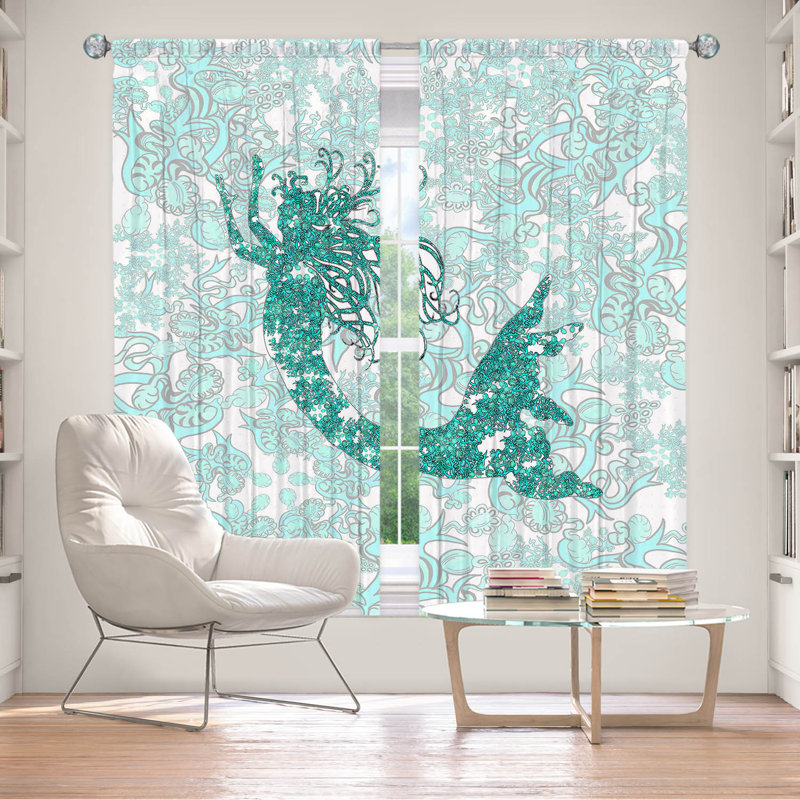 Paire de rideaux obscurcissant en polyester Rossy, L 40 po x L 82 po, Turquoise, blanc