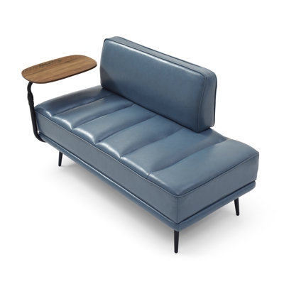 55"Inch Width Modern End Of Bed Bench,Grey Faux Leather Upholstered With Side Table, 360-Degree Swivel Tray Couch,Entryway Ottoman,Window Bench With  Metal Legs For Bedroom, Living Room