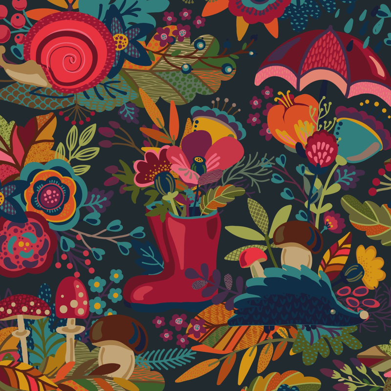 Papier peint floral fantaisiste abstrait coloré