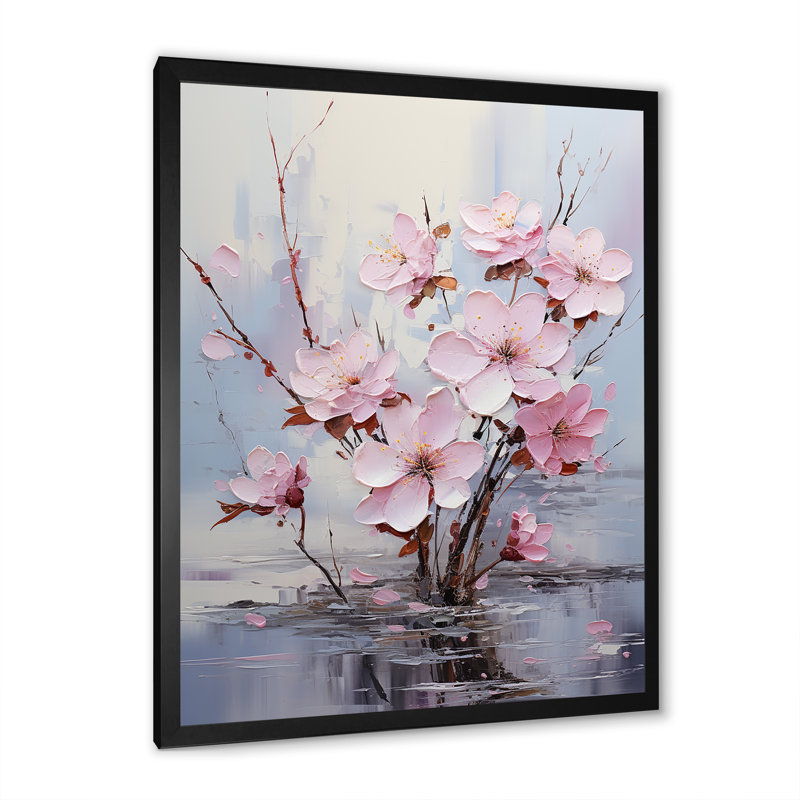 Rose et gris fleur de fuchsia Serenity Blooms 1 - Fuschia, art mural, Cadre simple noir, H 44 po x l 34 po x P 1,5 po
