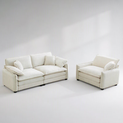 Modern Living Room Sofa Two Pieces Set, Combining Style, Comfort, and Versatility for Small Apartments and Living Rooms, Beige Corduroy