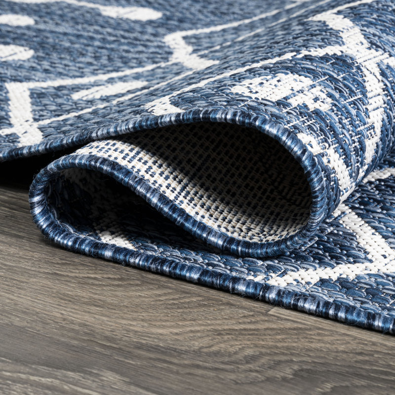 Nokat Tribal Bohemian Blue/Ivory Indoor/Outdoor Rug, Rectangle 3'1" x 5'