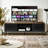 Mid Century 63 Inch Tv Shelf With Storage, Black Grille Striped Doors, , 4 Shelves, For Bedroom And Living Room, Holds Up To 60" Modern Shelf, Construction, Room & Decoration, Supports 60-Inch