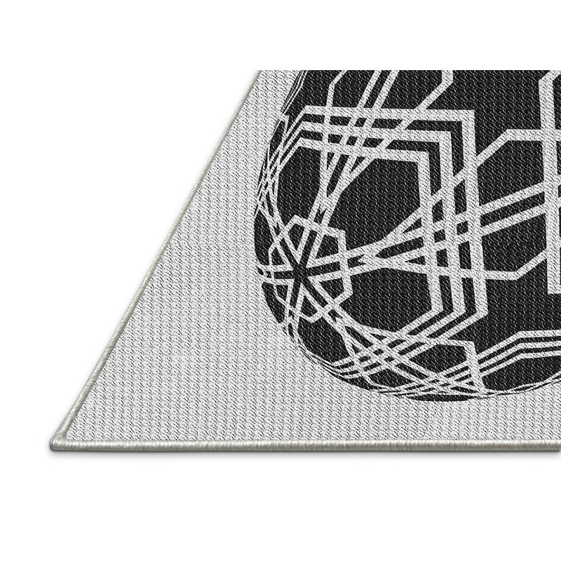 Tapis noir/blanc cassé à motifs, Rectangle 5 pi x 7 pi
