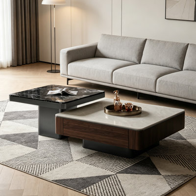 Luxury-Style Solid Wood Marble Coffee Table