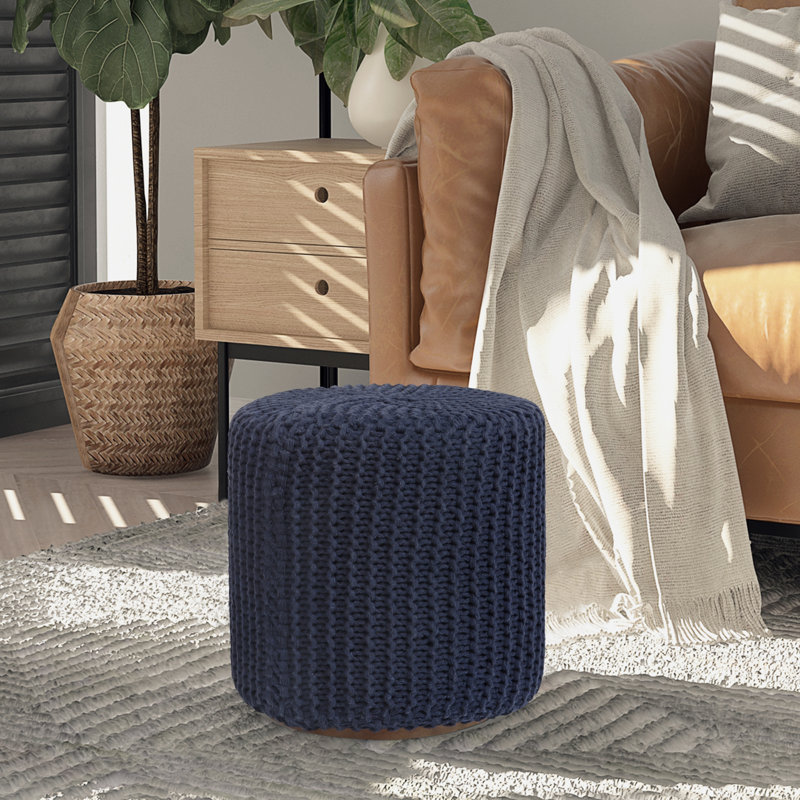 Repose-pieds rembourré en coton Tweedy, Marine 100 % coton