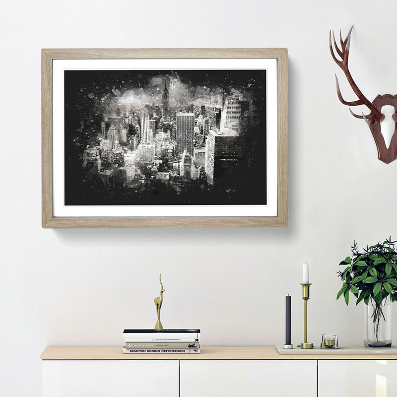 A New York Skyline - Picture Frame Graphic Art Print, Oak Framed, 62cm H x 87cm W x 2cm D