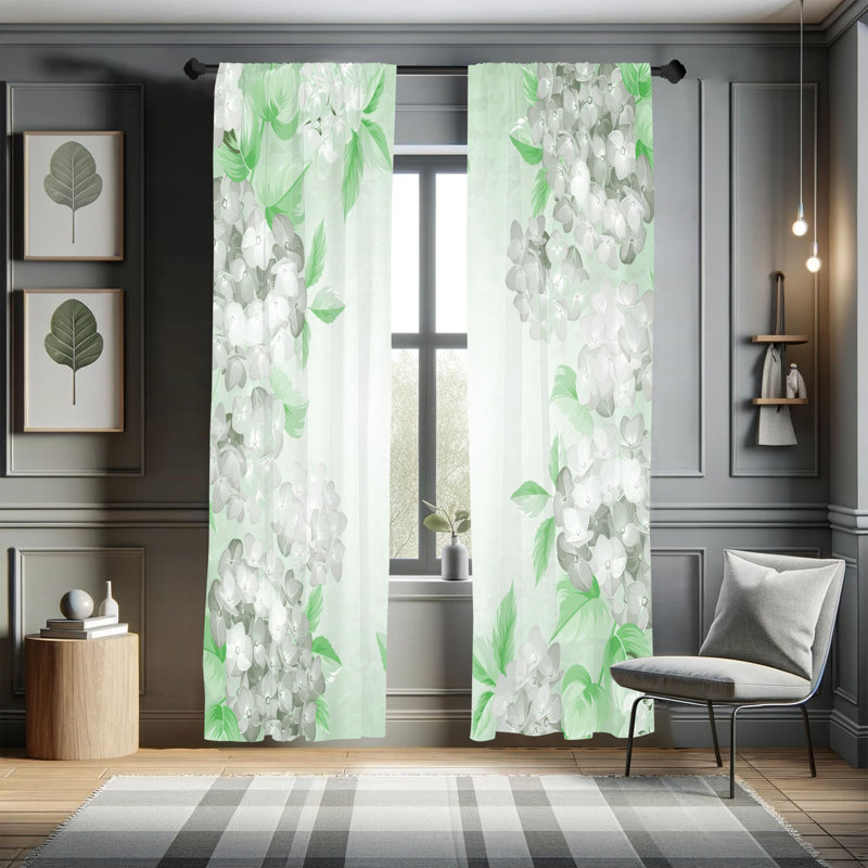 Rideaux floraux Ebern Designs, L 28 po x L 63 po, Vert trèfle