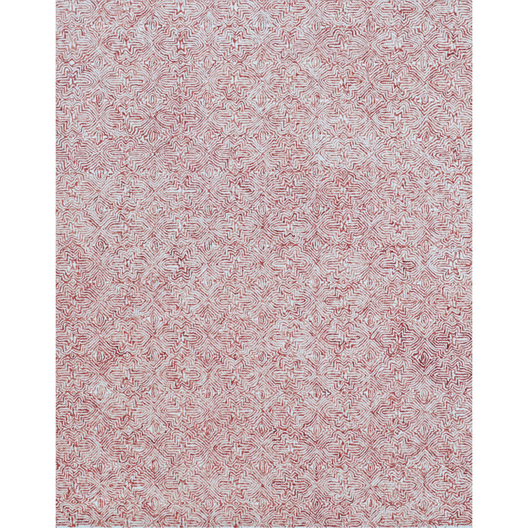 Barranco Geometric Hand Tufted Wool Area Rug in White/Red
