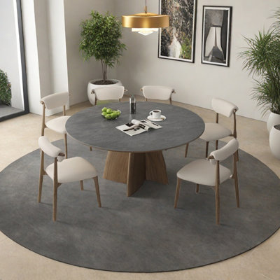 Gray sintered stone solid wood dining table set