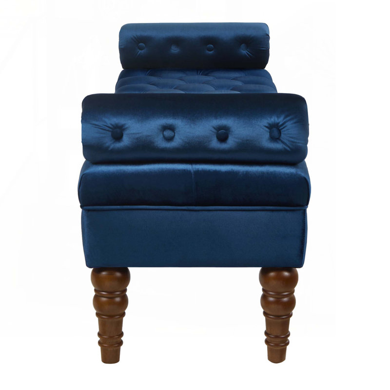 Upholstered Window Bench with Tufted Button, Navy