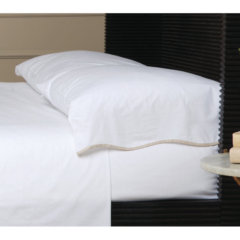 Skylar 100% Cotton Percale Weave Sheet Set, Queen Sheet Set with 2 Pillowcases, White/Flax