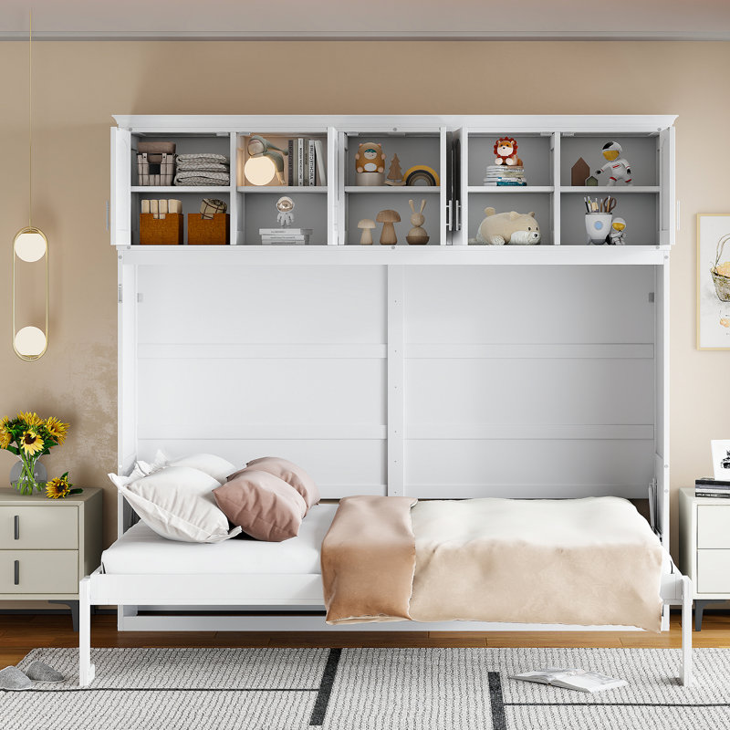 Grand lit mural avec finition blanche, conception d'espace pour le bureau à domicile, lit sans sommier requis, meubles, facile à plier et à déplier