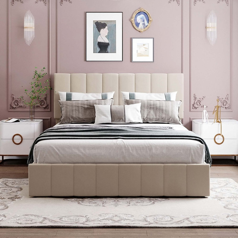 Base de lit tapissier Moorefield, Beige, Grand