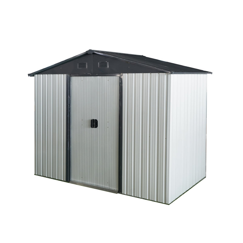 Remise de rangement extérieure en métal 8 pi x 4 pi avec porte coulissante et fondation pour cour, patio, pelouse - blanc et noir