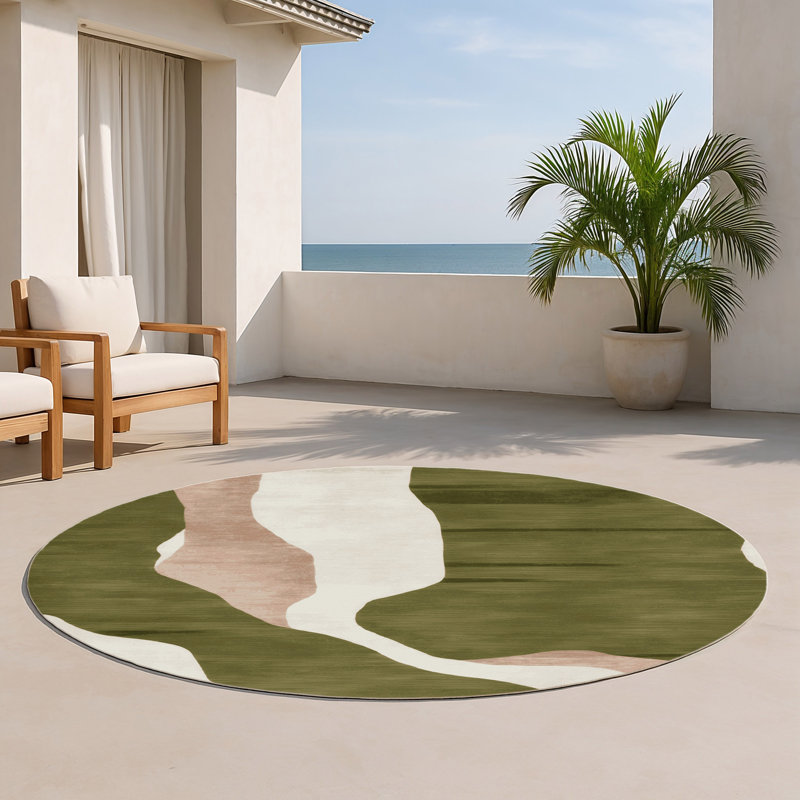 Tapis intérieur et extérieur brun Watercolor, Rond 5 pi