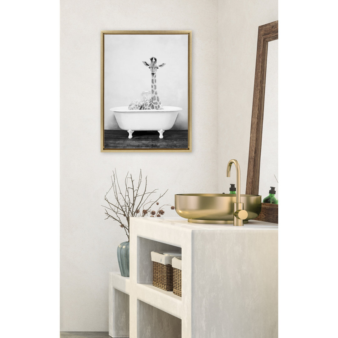 Giraffe 2 in the Tub by Amy Peterson Framed Canvas Wall Art Print Trinx Frame 