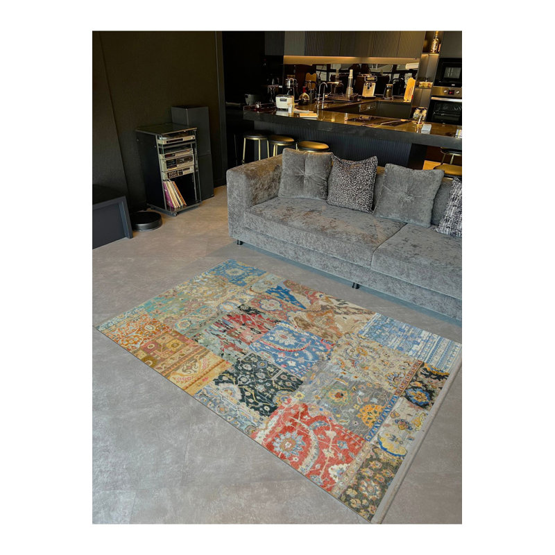 Tapis décoratif multicolore patiné lavable à la machine Collection Barcelona, Tapis de couloir 3 pi 3 po x 6 pi 7 po