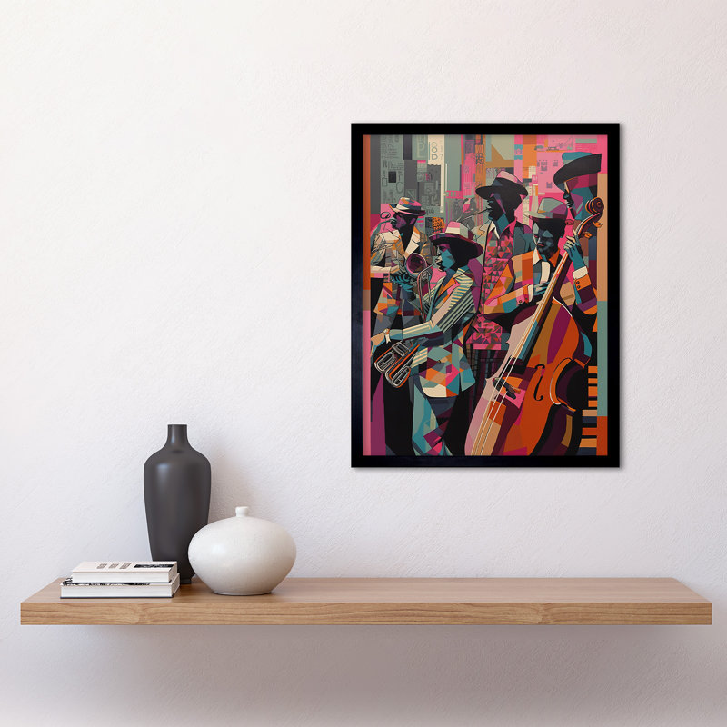 Merlemont New Orleans Jazz Festival Musicians Warming up in the City Street 1 Piece Single Picture Frame Wall Art