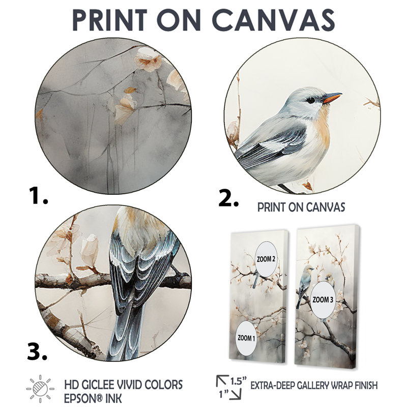 «Birds On The Brink IV», art mural grand oiseau, H 20 po x l 24 po, Toile tendue, Ne s’applique pas