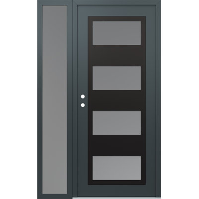 Porte d'entrée avant pré-montée à panneau latéral en acier noir anthracite / anthracite