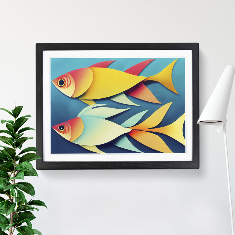 XH1022-7668X Select Fish Abstract - Single Picture Frame Painting, Black , 46cm H x 64cm W x 2cm D