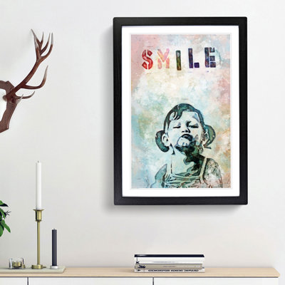 Smile in Abstract by Banksy - Framed Print