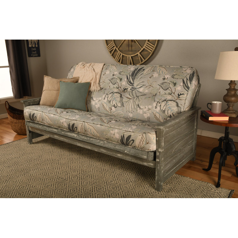 Futon de lit double avec matelas Anders, Gris patiné, Pluie Takara