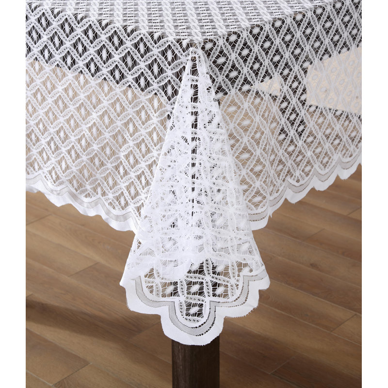 Naiema Rectangle Geometric Lace Tablecloth, White, 72" L