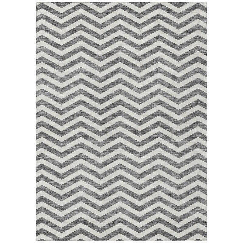 Tapis intérieur lavable à chevrons gris 10 pi x 14 pi
