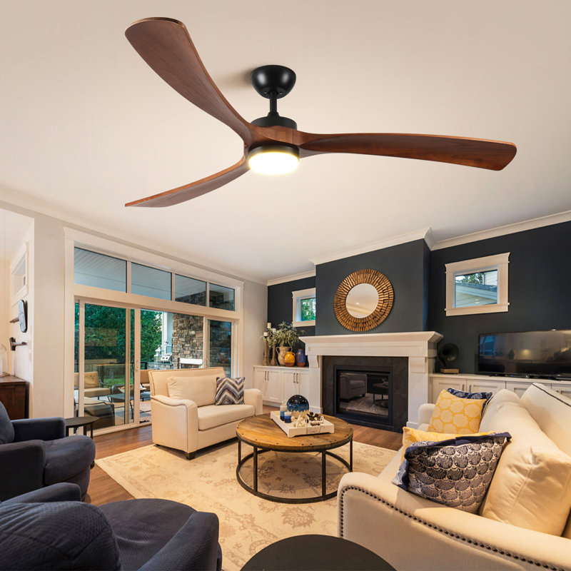 Ventilateur de plafond intelligent 72 pouces avec lumières et télécommande / commande APP, compatible avec le bois massif de couleur noyer à 3 pales Alexa / Google