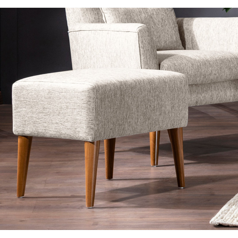 Modern Cream Tuffet with Hornbeam Wood Frame & 100% Linen Fabric, 19.7 x 17.7 x 18.1 inches | Durable 28 DNS Foam Cushion, Stylish Wooden Legs (9.1 inches) | Perfect for Scandinavian & Hotel Décor
