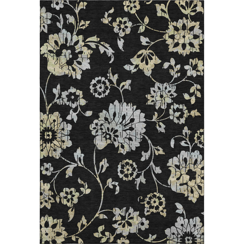 Premium Machine Washable Prisco Black Rug, Rectangle 8' x 10'