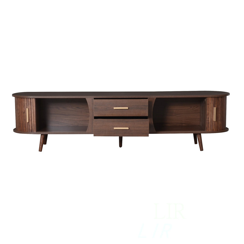 Mid-Century Modern TV Stand For 80 Inch TV, Entertainment Center With Storage, Media Console Table With 2 Drawers, TV Stand