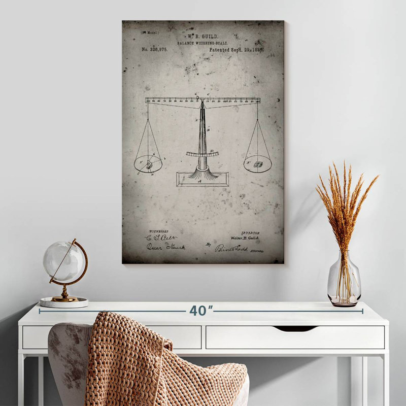 Affiche de brevet «Faded Gray Scales Of Justice», H 30 po x l 20 po