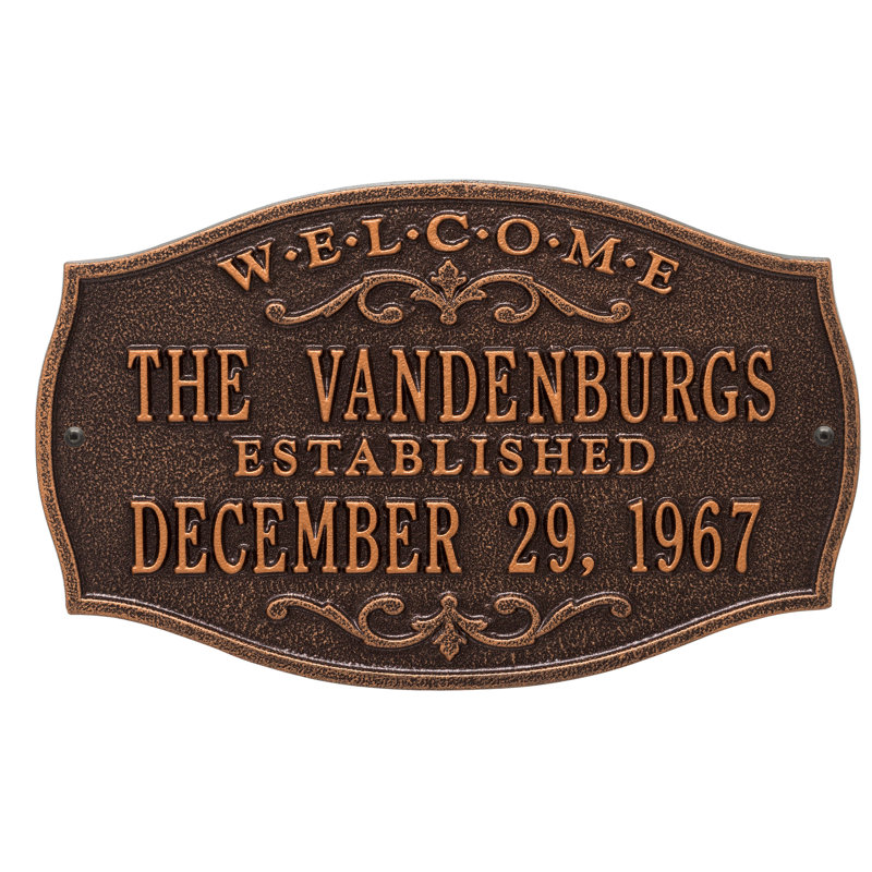 Plaque d'adresse murale sur 4 lignes Brookfield, Cuivre antique