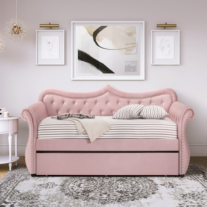 Lit de jour simple avec couchette Perkins, Rose