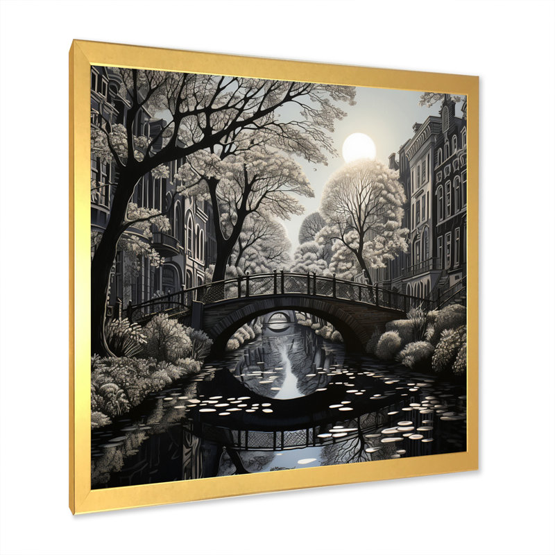 " Grey Canal Dramatic Canals High ", 16" H x 16" W x 1" D, Gold Single Picture Framed