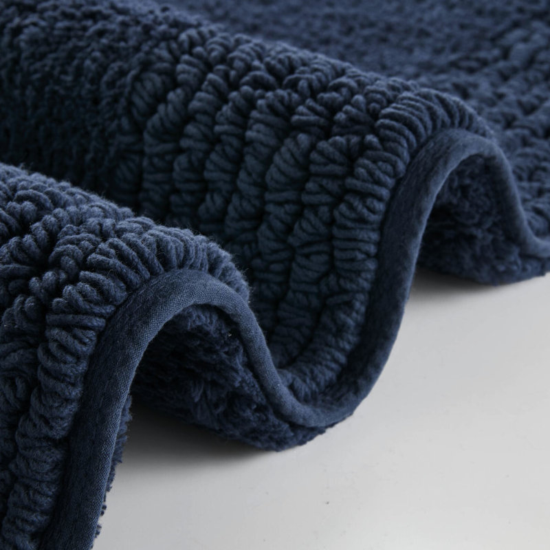 17X24" Navy 100% Cotton 3000 Gsm Reversible Bath Rug - , Feel, Bathroom Essential 1 Pcs Medium Pile, User, Navy