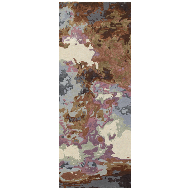 Tapis bleu / brun en laine touffeté à la main Wora, Tapis de couloir 2 pi 5 po x 8 pi