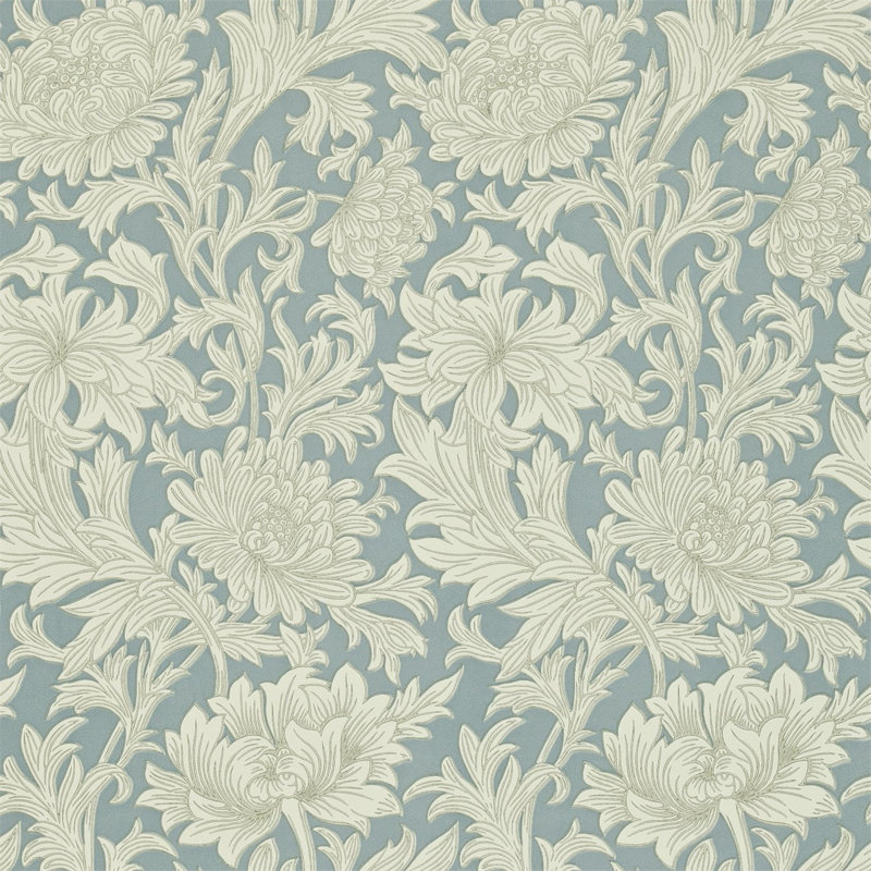 Chrysanthemum Toile Wallpaper, China Blue/Cream