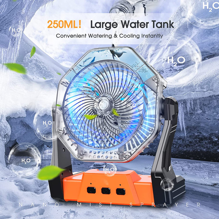 CG INTERNATIONAL TRADING Camping Fan For Tent With LED Lantern, 10000 Mah  Battery Powered Fan Portable Outdoor Tent Fan With Power Bank, Tripod, 3  Speeds, 8-Inch Rechargeable USB Desk Fan For Camping