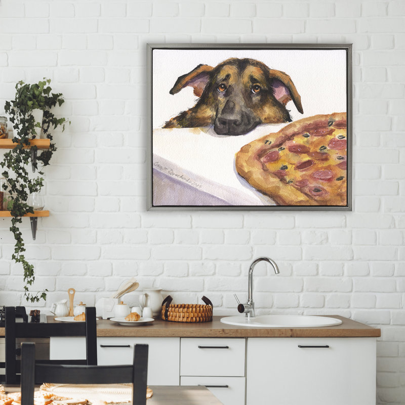 Berger allemand avec cadre flottant à pizza, design par George Dyachenko, H 25 po x l 31 po, Cadre flottant gris lustré