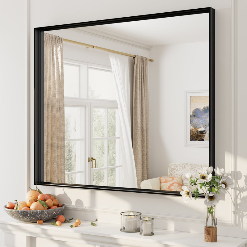 Miroir mural Aevar, 36 po x 30 po, Noir mat