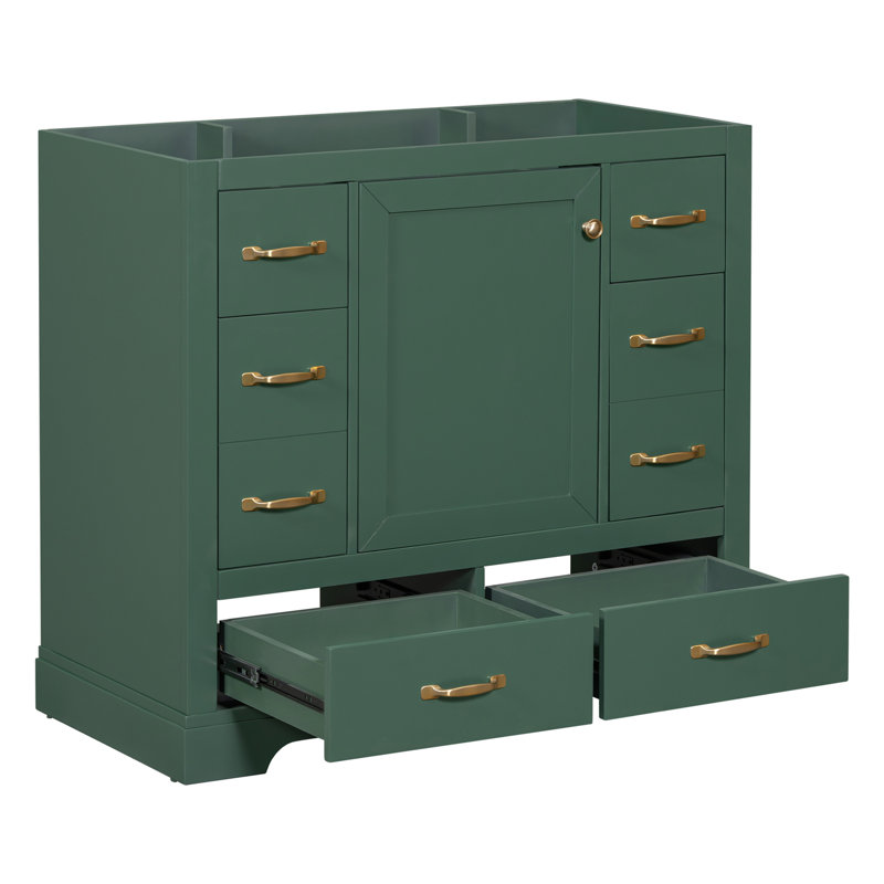 Meuble-lavabo 36 po sans lavabo, base d'armoire seulement, six tiroirs, diviseur de tiroir multifonctionnel, tablette réglable