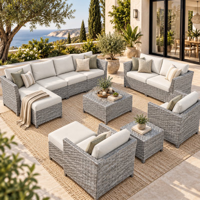 Ensemble de conversation modulaire en rotin avec coussins Paulsen