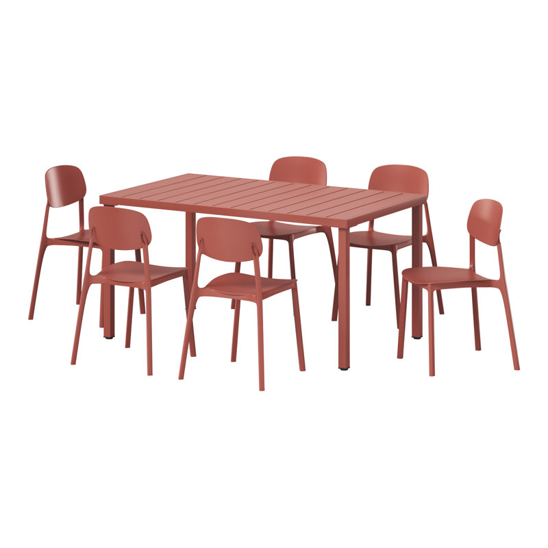 6-Person Outdoor Rectangular Dining Set, Red