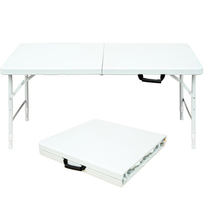 4Ft Foldable Table For Camping, Portable, White, Indoor & Outdoor Probing, 135Kg Max Weight Capacity, With Fixed Grabbing Appliance, Smooth Waterproof Tabletop Area, Stable Triangular Token, Steel