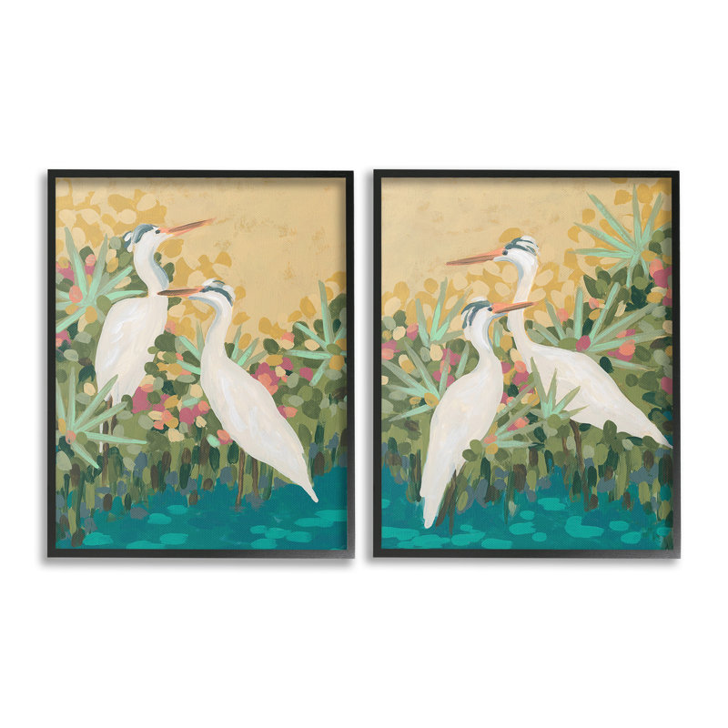 «Birds & Pond Botanicals Single Photo Frame» par June Erica Vess, 2 pièces sur toile, H 20 po x l 16 po