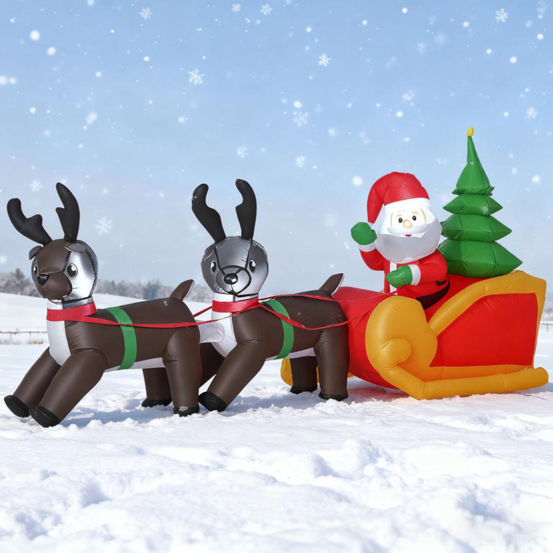 Décoration de Noël gonflable pour père Noël, traîneau et renne de 7 pi à DEL